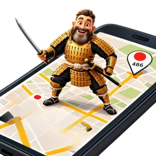 Mascote Guia Samurai no mapa