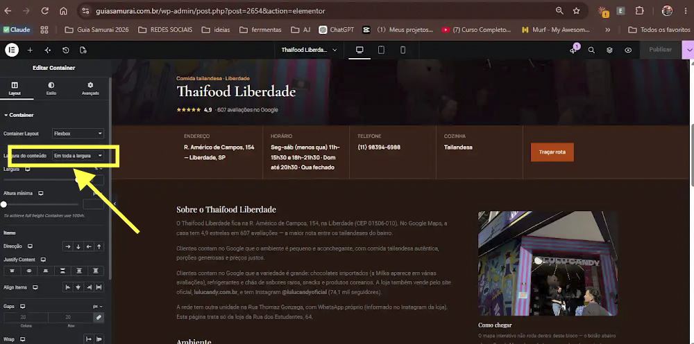 Fachada do Thaifood Liberdade com o letreiro amarelo