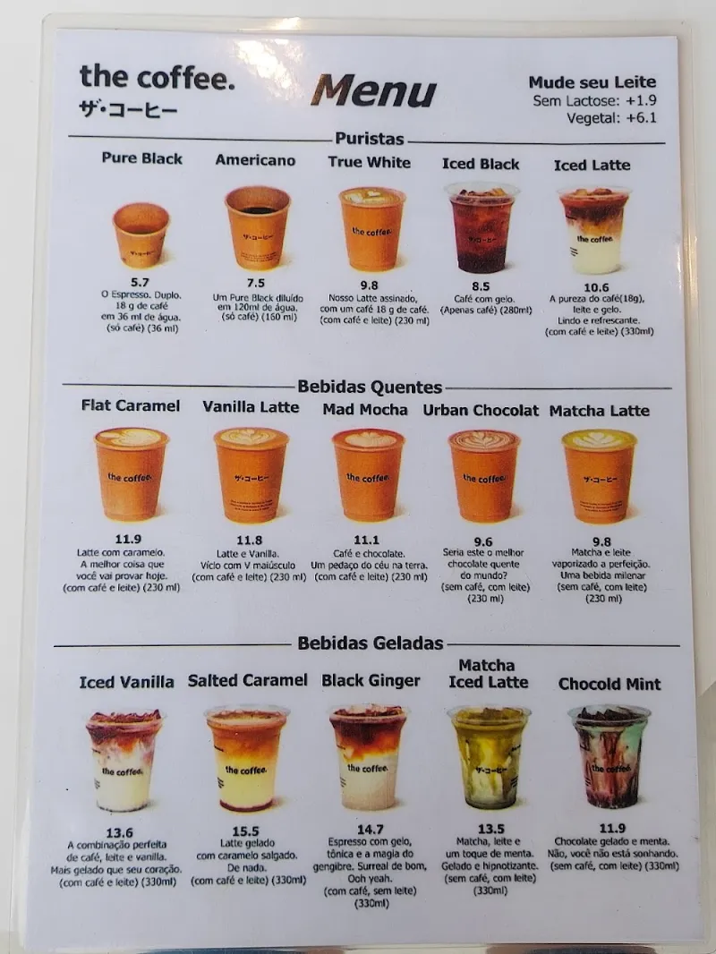 Painel de bebidas da The Coffee